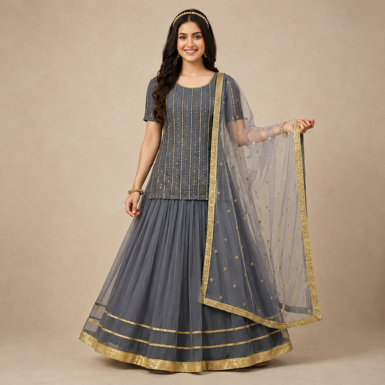 Steel Grace Embellished Lehenga Set