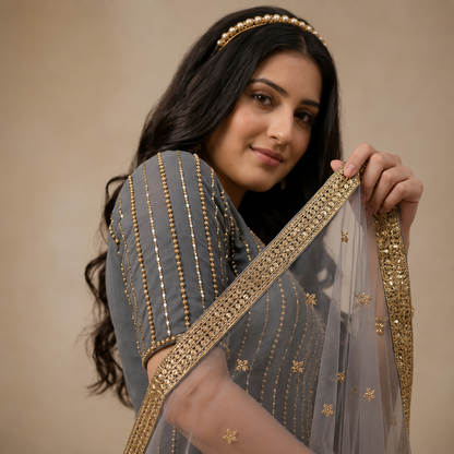 Steel Grace Embellished Lehenga Set