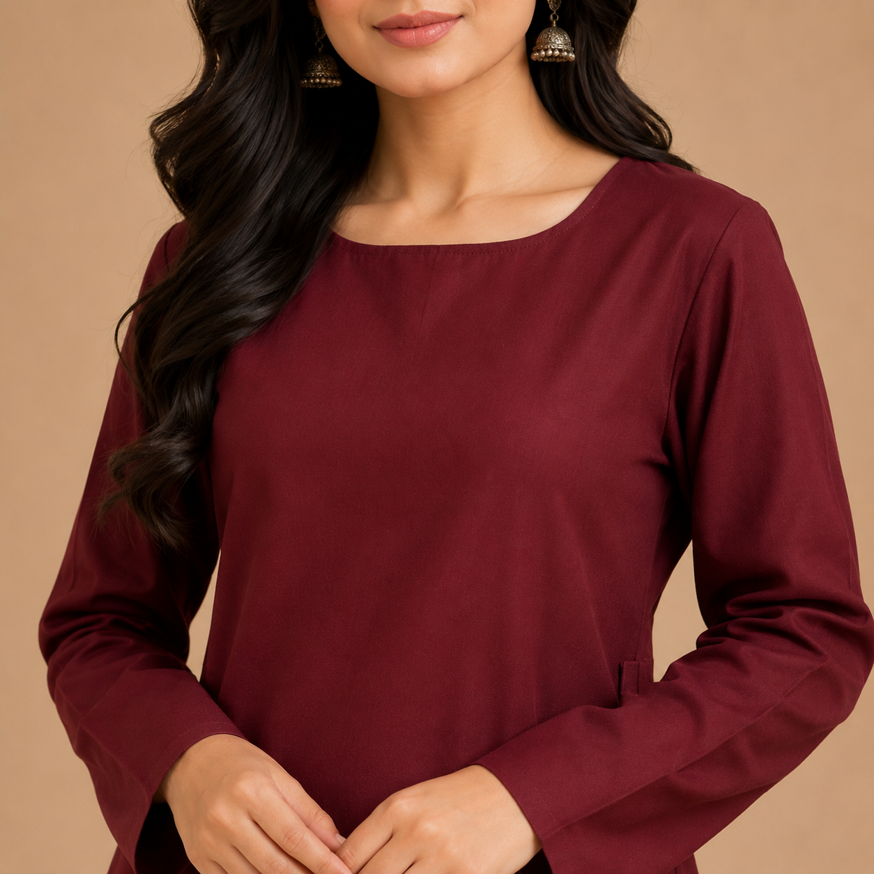 Maroon Charm Short Kurti with White Tiered Farshi Skirt