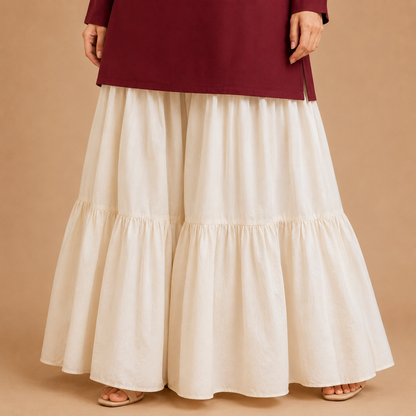 Maroon Charm Short Kurti with White Tiered Farshi Skirt