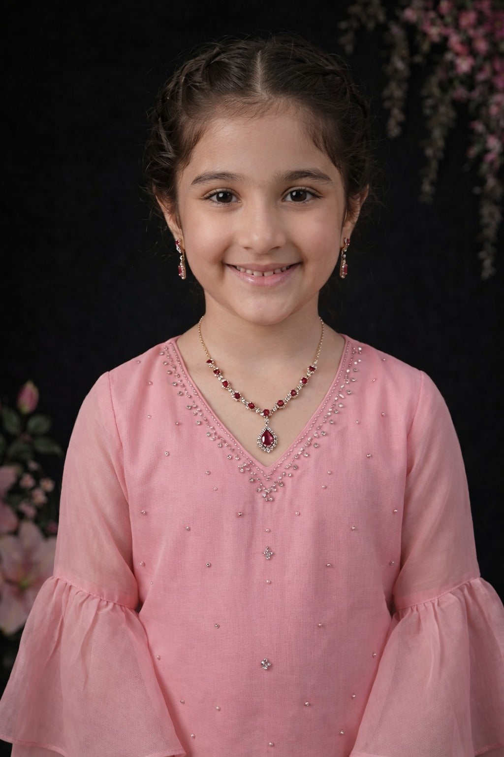 Tulip Pink Chiffon Kurti with Floral Palazzo