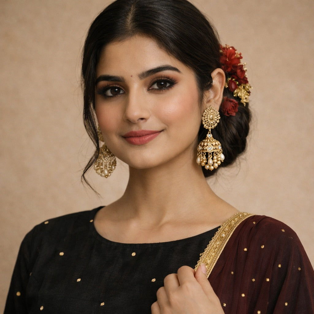 Midnight Noir Raw Silk Kurta Palazzo Set with Wine Net Dupatta