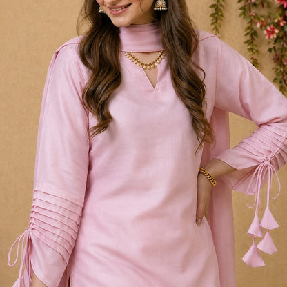 Blush Pink Cotton Palazzo Set with Crinkle Dupatta