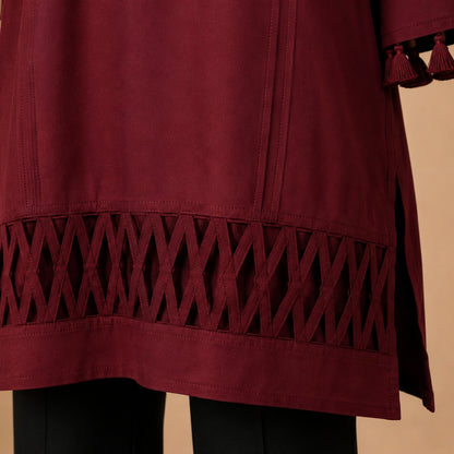 Elegant Maroon Cotton Kurti with Tassel Sleeves