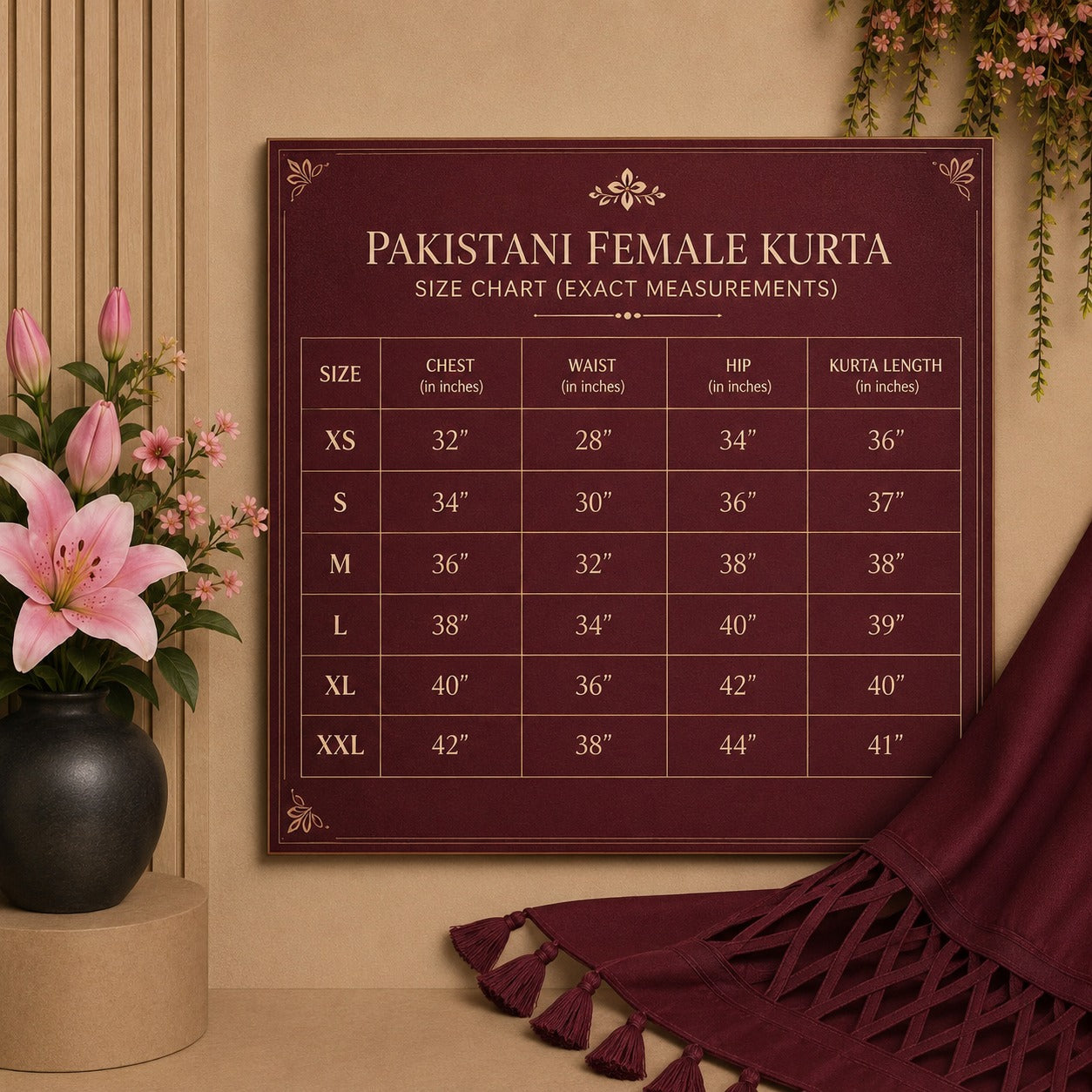 Elegant Maroon Cotton Kurti with Tassel Sleeves
