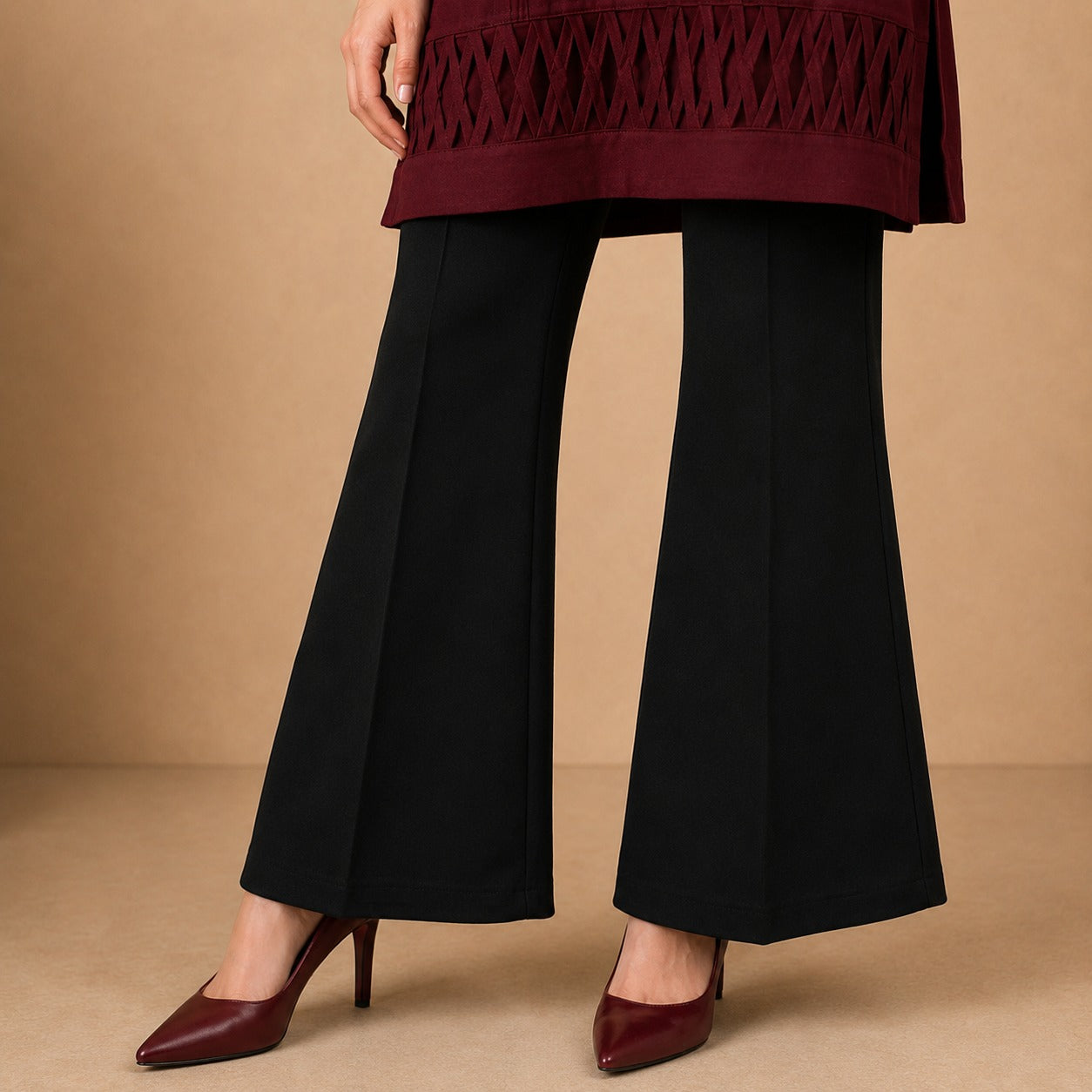 Elegant Maroon Cotton Kurti with Tassel Sleeves