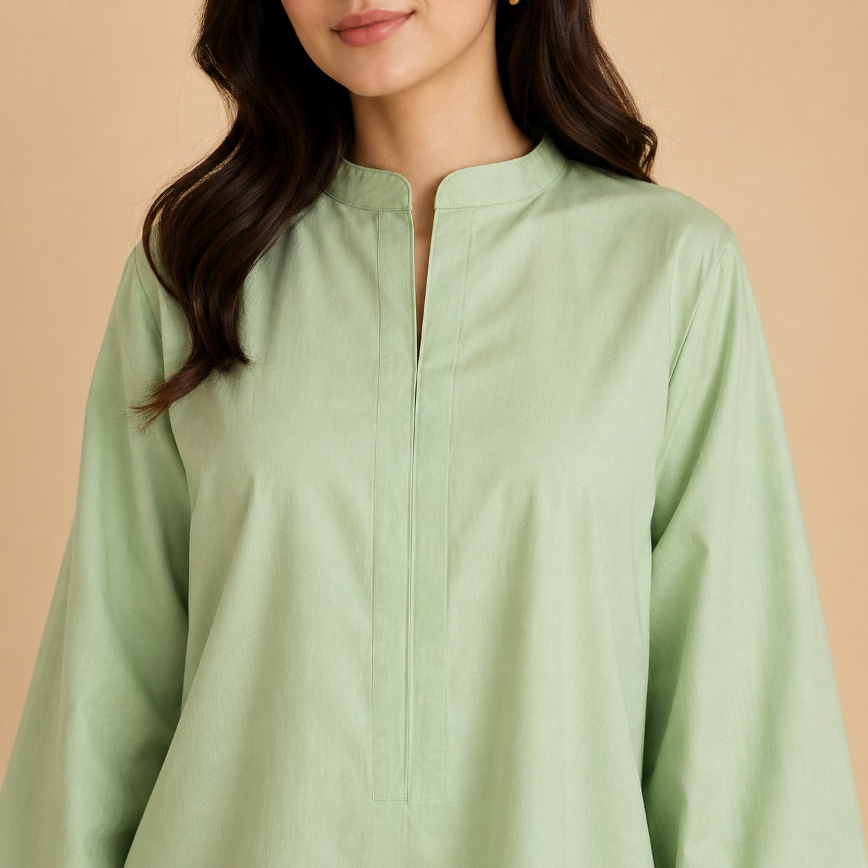 Mint Green Cotton Tunic with White Wide-Leg Trouser Set