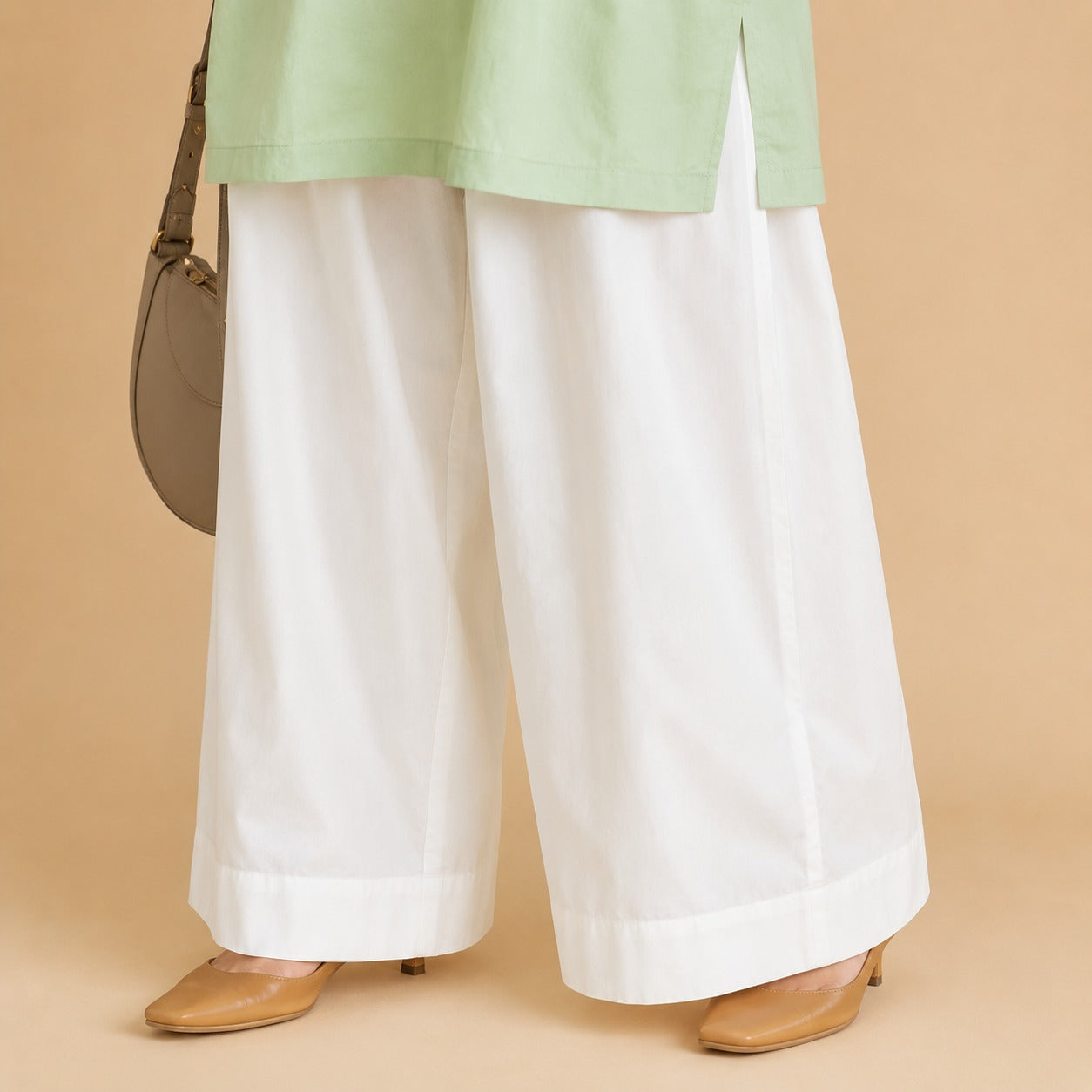 Mint Green Cotton Tunic with White Wide-Leg Trouser Set