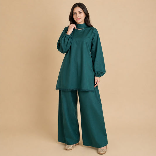 Emerald Green Cotton Co-Ord Set – 2 Piece