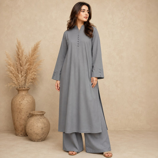 Grey Cotton Kurta Set for Women