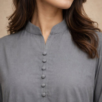 Grey Cotton Kurta Set for Women
