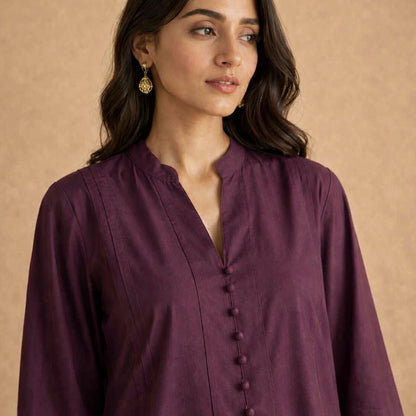 Plum Grace – Minimalist Button-Detail Kurta Set