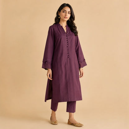 Plum Grace – Minimalist Button-Detail Kurta Set