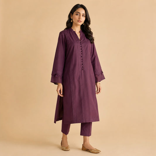 Plum Grace – Minimalist Button-Detail Kurta Set