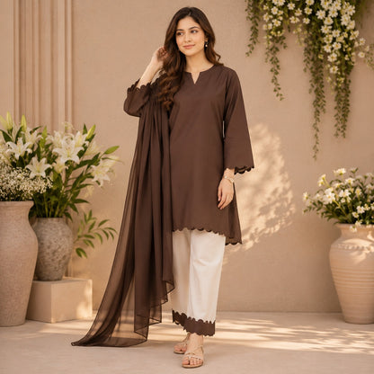 Cocoa Elegance 3-Piece Cotton Suit