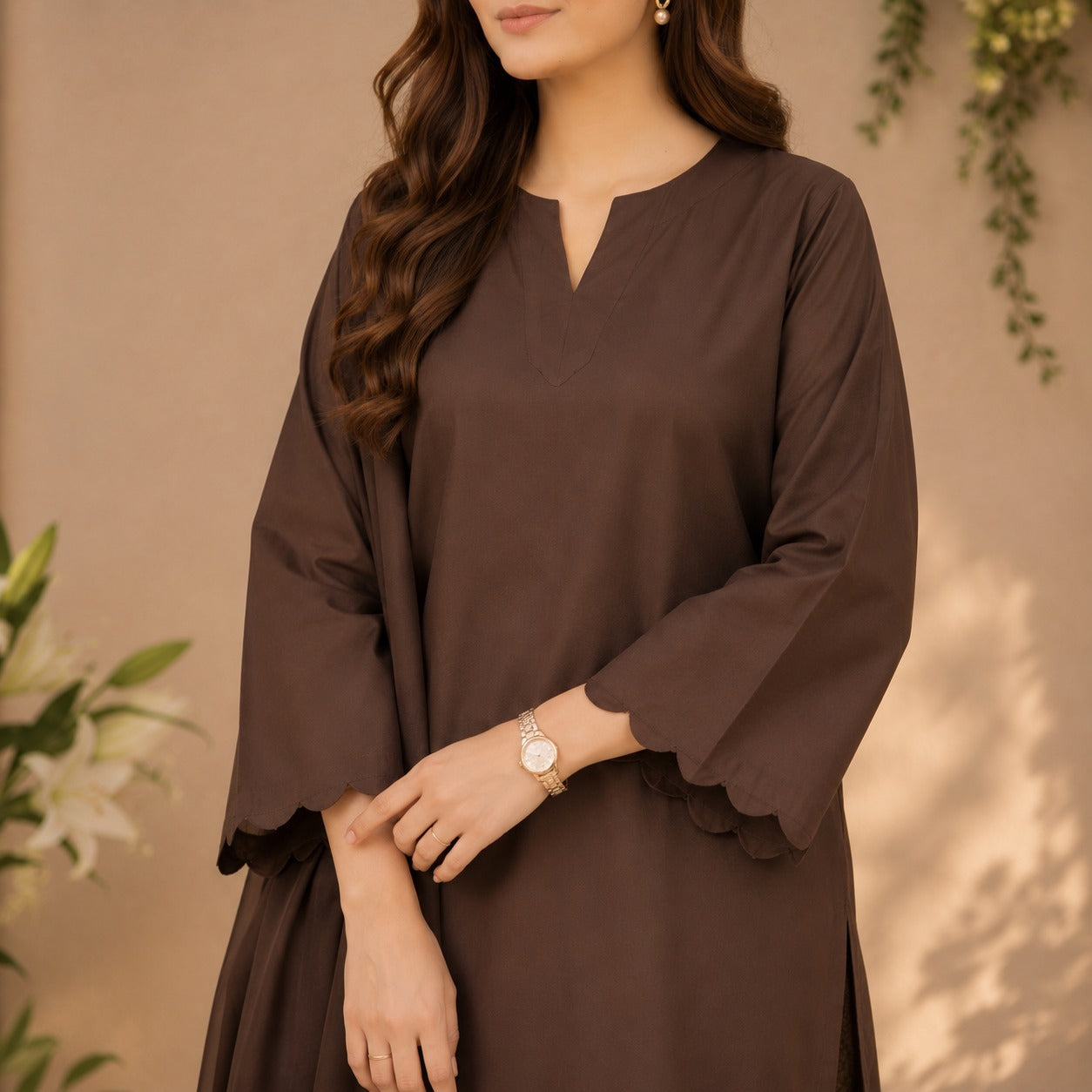 Cocoa Elegance 3-Piece Cotton Suit