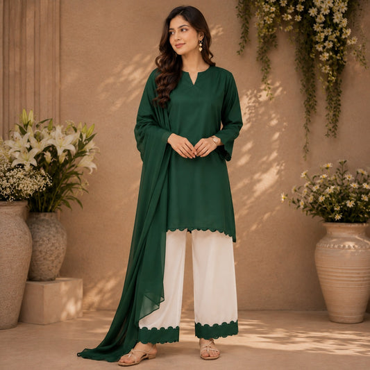 Emerald Serenity 3-Piece Cotton Suit