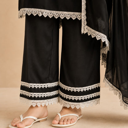Midnight Lace Elegance – 3 Piece Cotton Suit