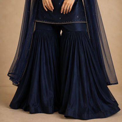 Midnight Sapphire Raw Silk Sharara Set