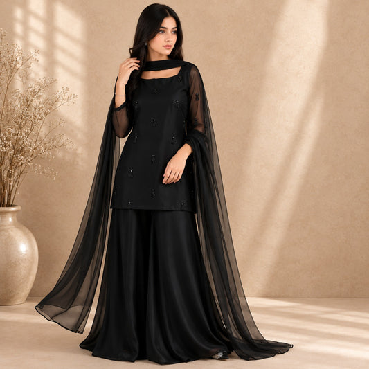 Noir Grace Embellished Sharara Set