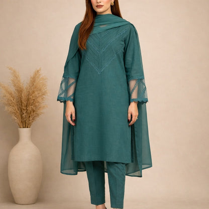 Emerald Veil Cotton Suit