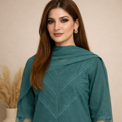 Emerald Veil Cotton Suit
