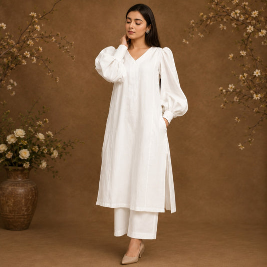 Ivory Bloom Cotton Kurta Set