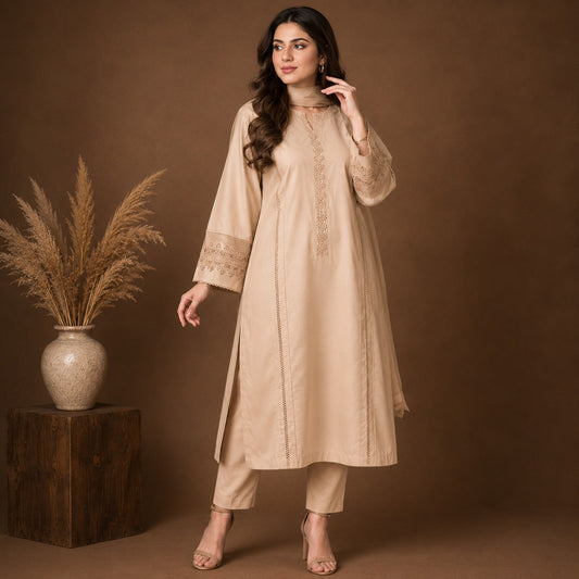 Desert Pearl Embroidered Cotton Suit