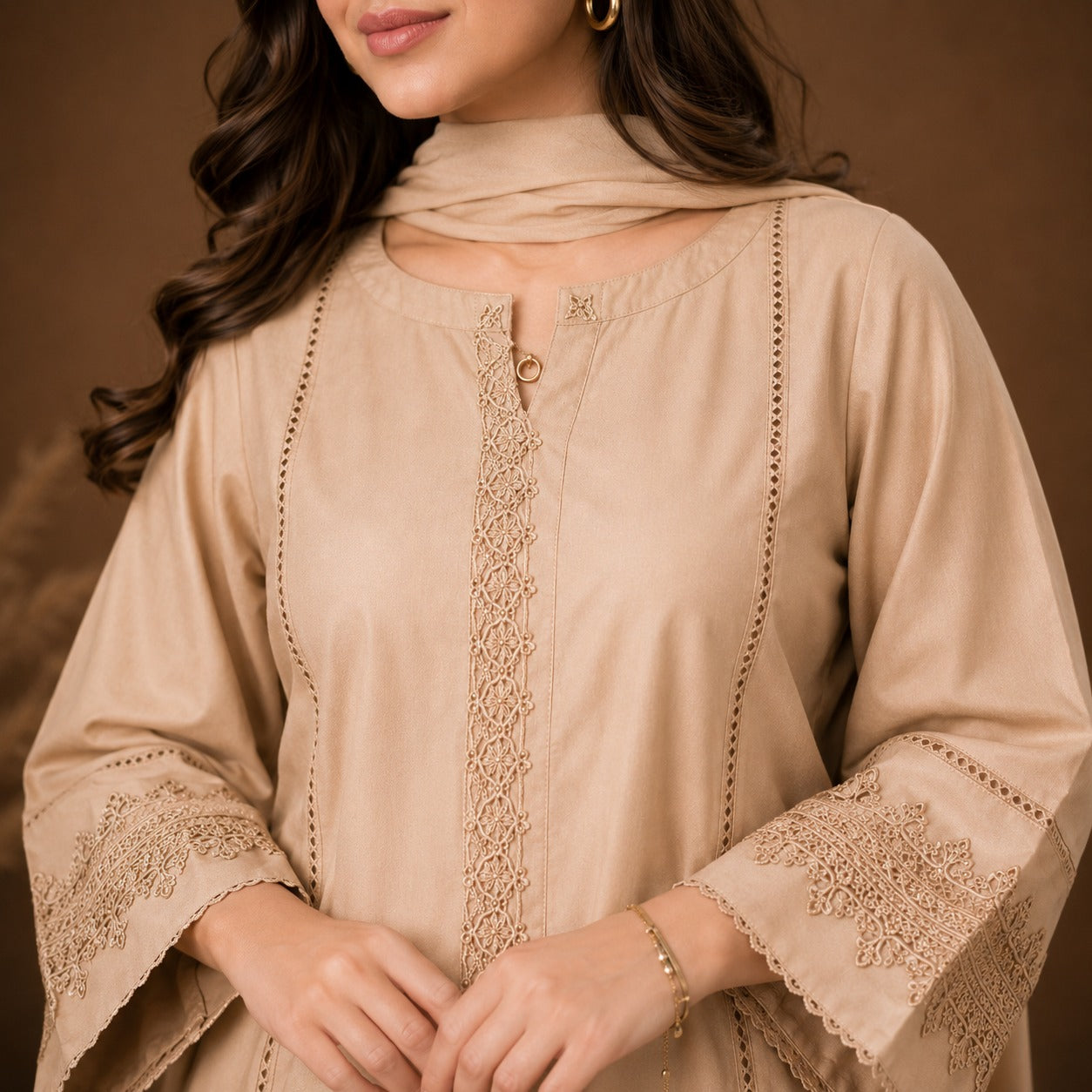 Desert Pearl Embroidered Cotton Suit