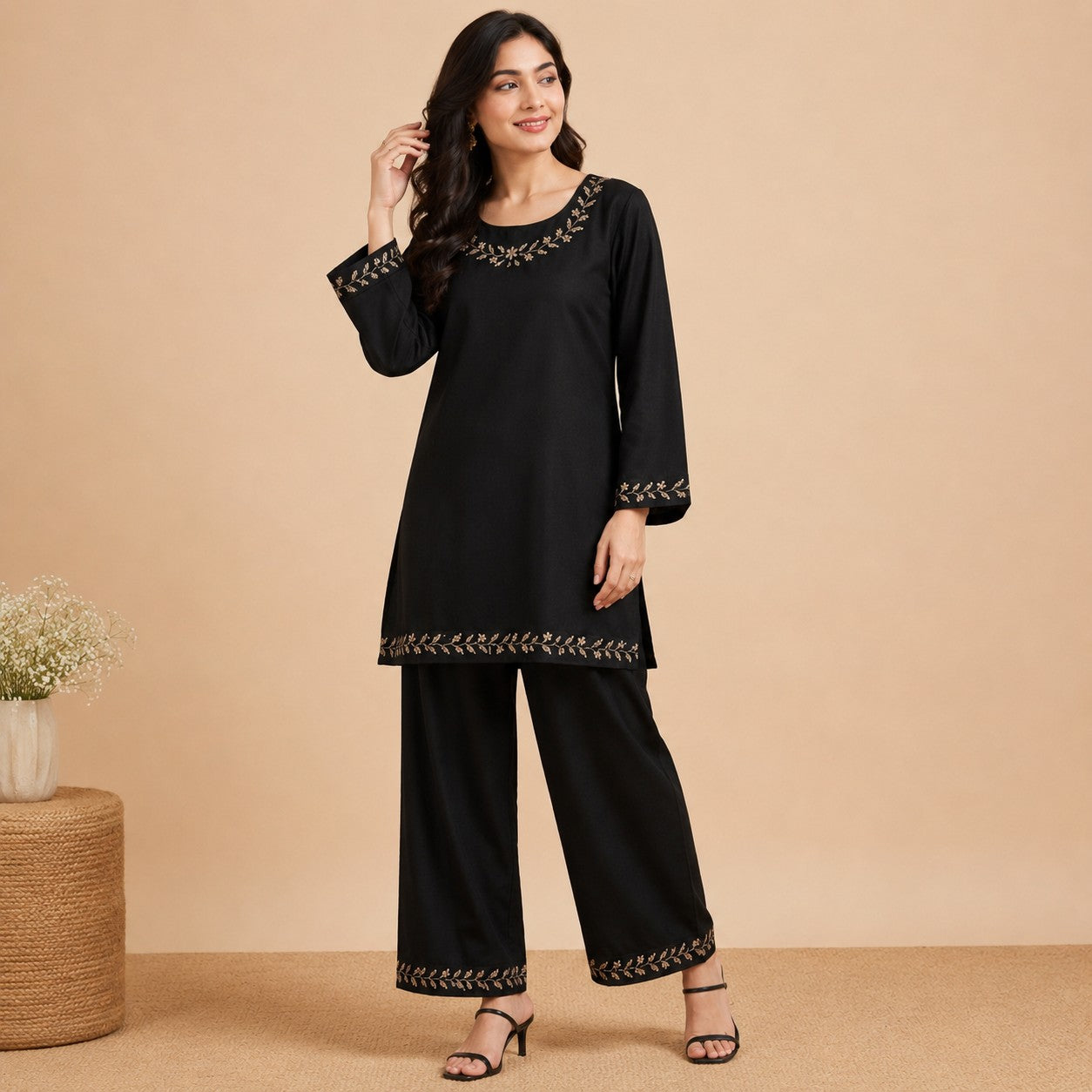 Midnight Embroidered Cotton Kurta Set