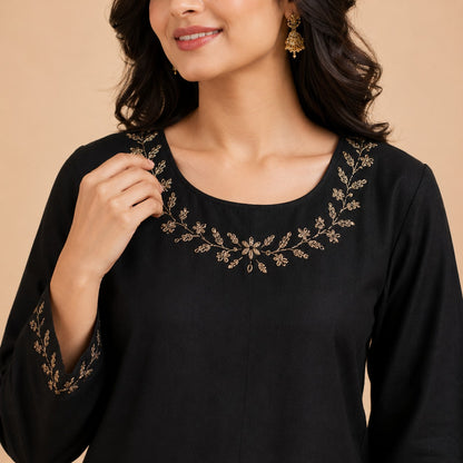 Midnight Embroidered Cotton Kurta Set