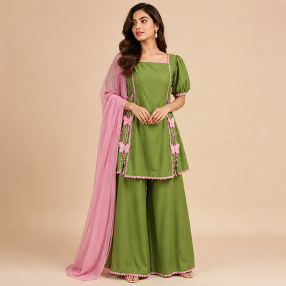 Olive Blossom Pink Cotton Suit
