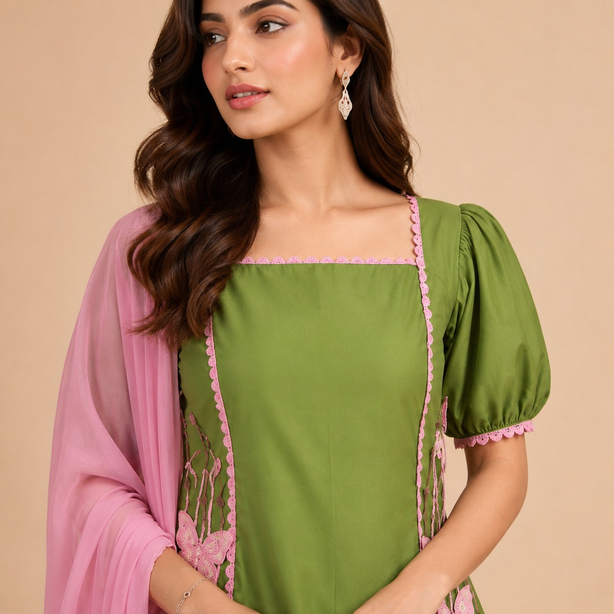 Olive Blossom Pink Cotton Suit