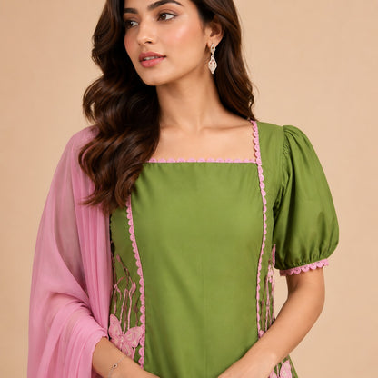Olive Blossom Pink Cotton Suit