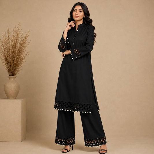 Midnight Lattice Kurta Set