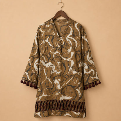 Mocha Marble Printed Kurta