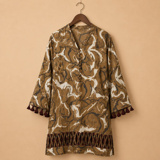 Mocha Marble Printed Kurta