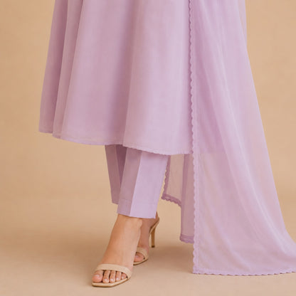 Lavender Breeze Cotton Frock Set with Chiffon Dupatta