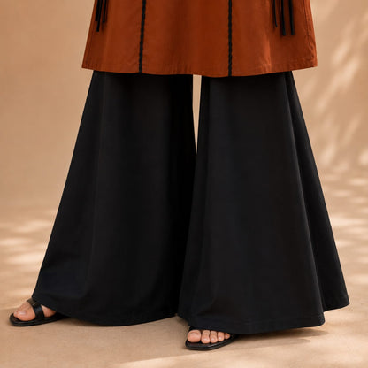 Rust Brown Cotton Kurta with Black Wide Leg Trousers