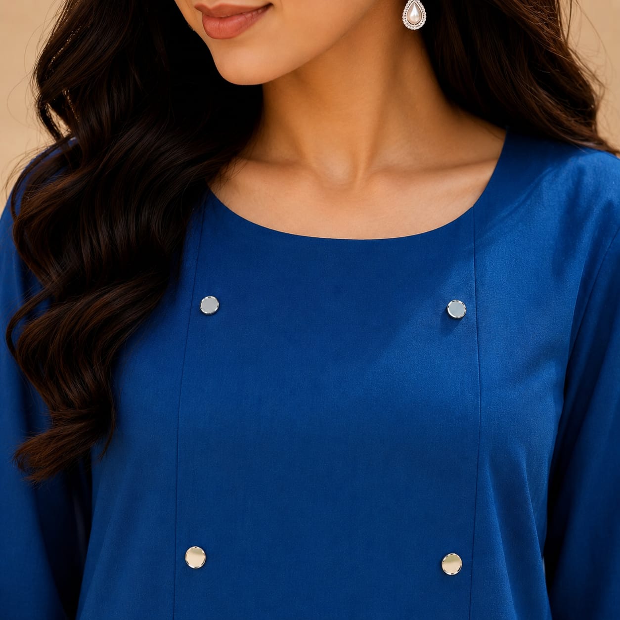 Royal Blue Cotton Kurta with White Wide Leg Trousers