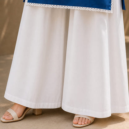 Royal Blue Cotton Kurta with White Wide Leg Trousers