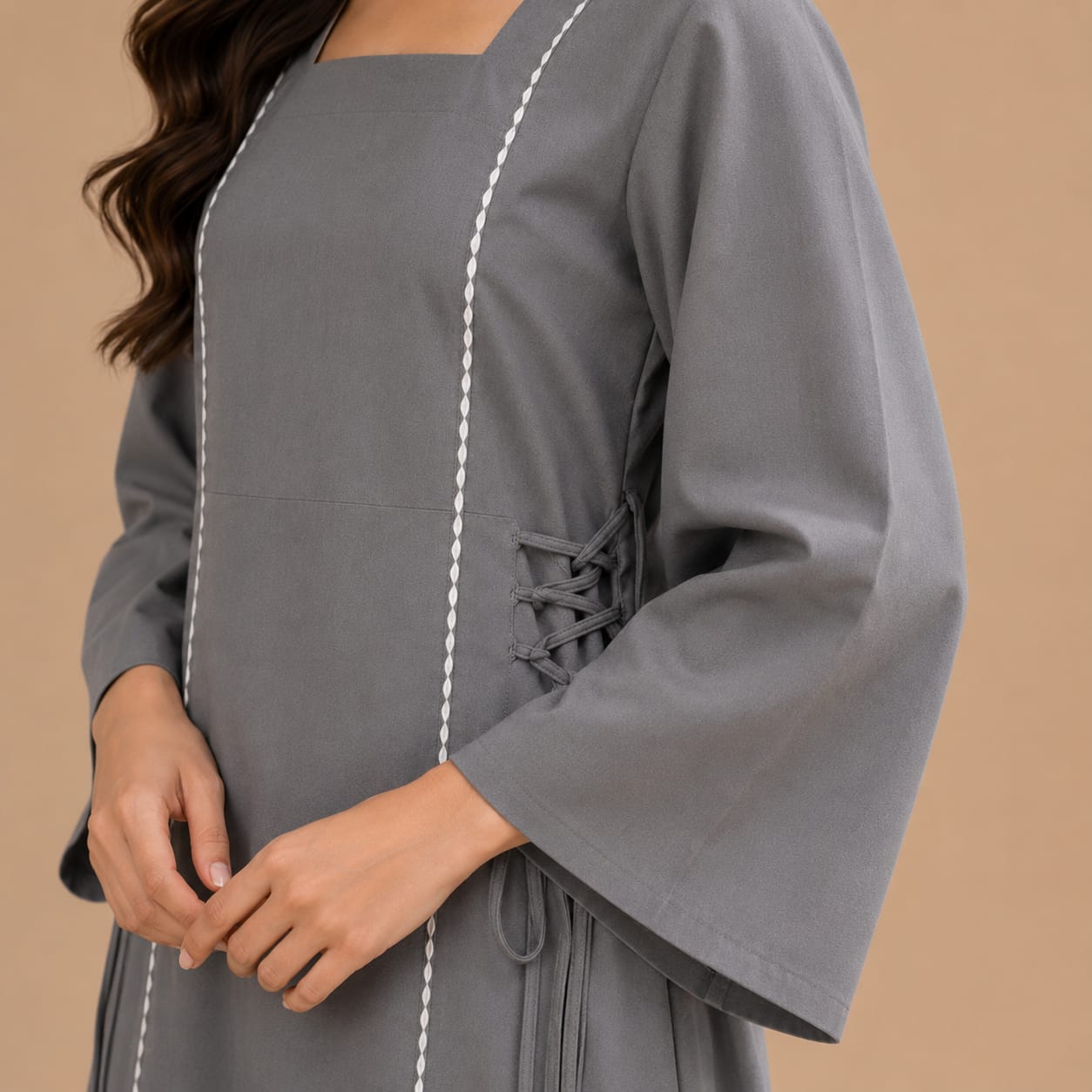 Slate Grey Cotton Kurta with White Wide Leg Trousers