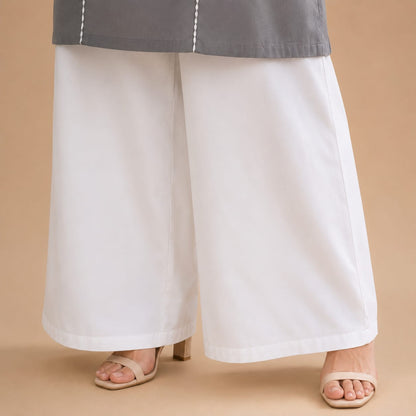 Slate Grey Cotton Kurta with White Wide Leg Trousers
