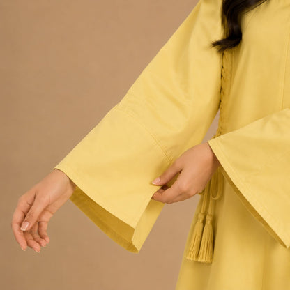 Butter Yellow Cotton Kurta with White Wide Leg Trousers
