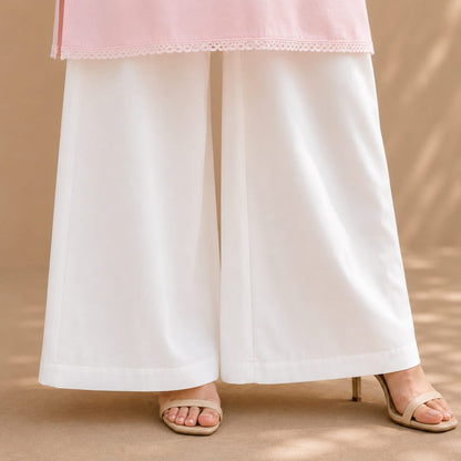 Blush Pink Cotton Kurta with White Wide Leg Trousers