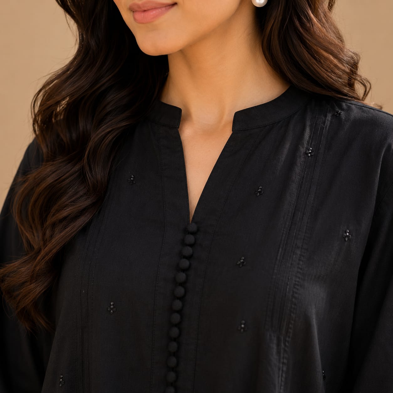 Midnight Black Cotton Kurta with White Wide Leg Trousers