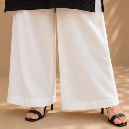 Midnight Black Cotton Kurta with White Wide Leg Trousers