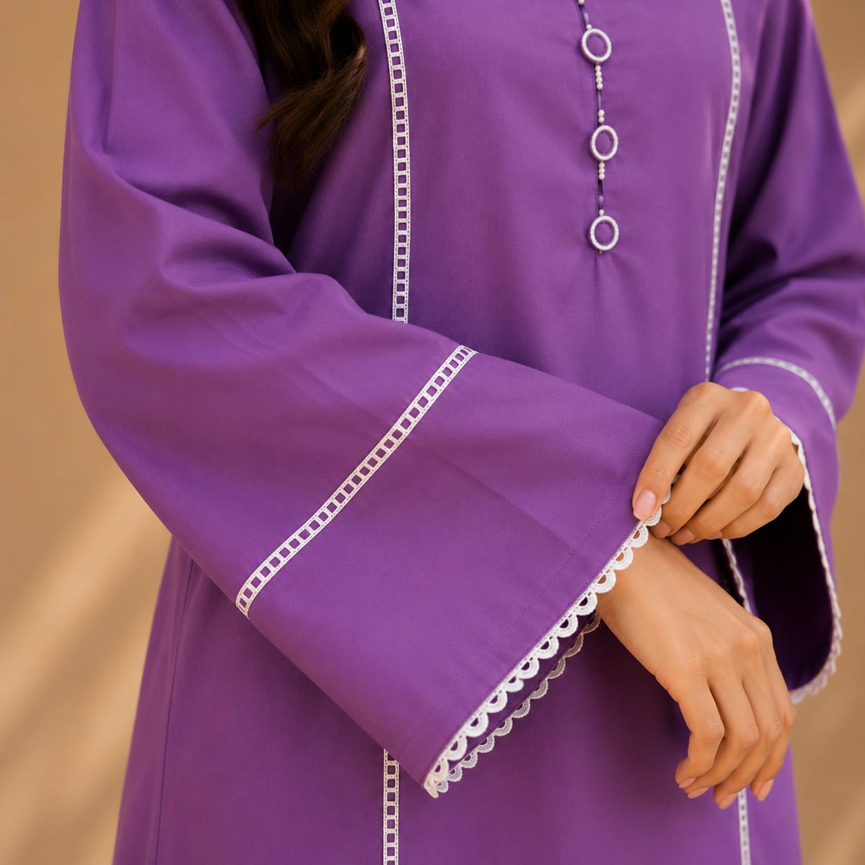 Lavender Cotton Kurta with White Wide Leg Trousers
