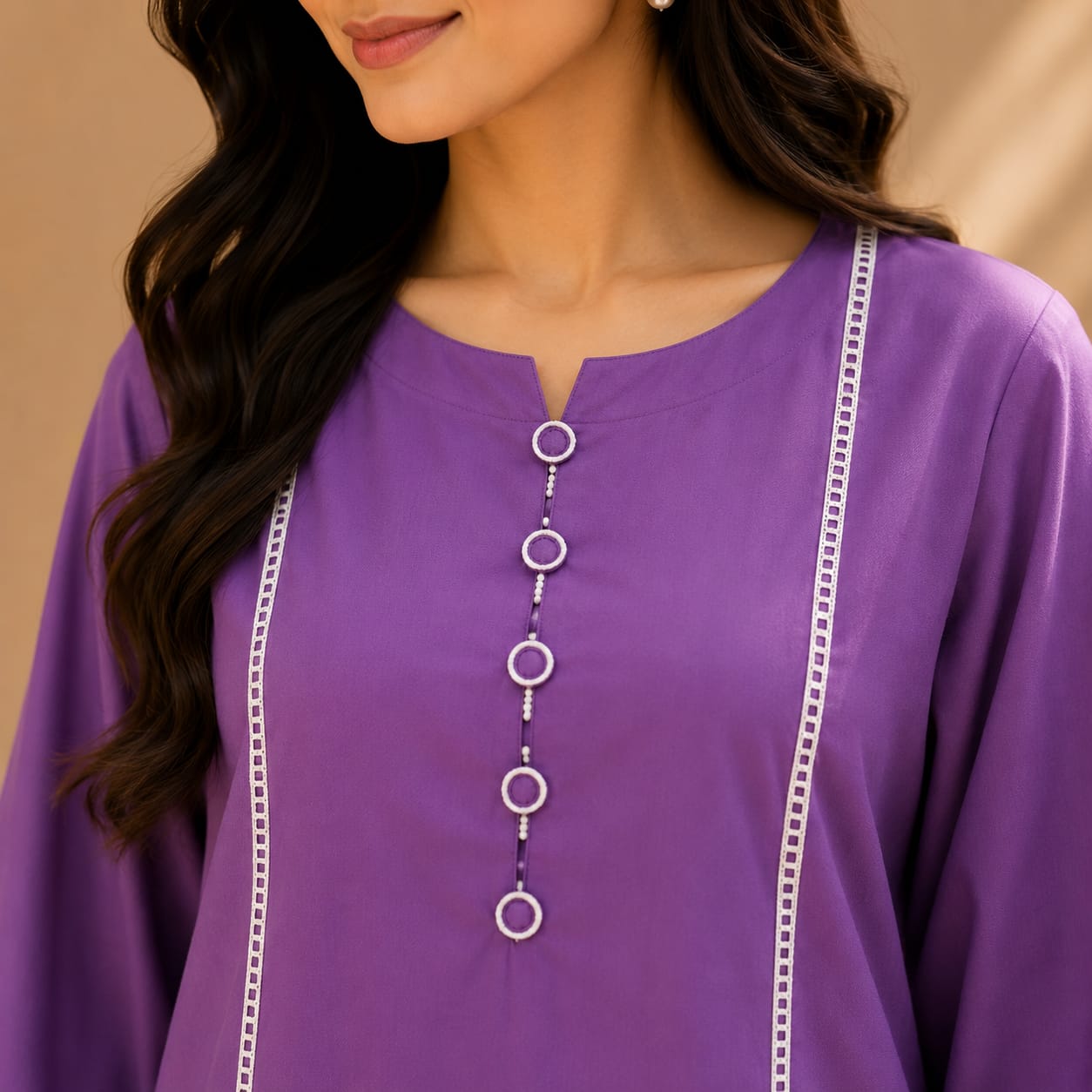 Lavender Cotton Kurta with White Wide Leg Trousers