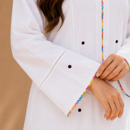 Ivory White Cotton Kurta with White Wide Leg Trousers